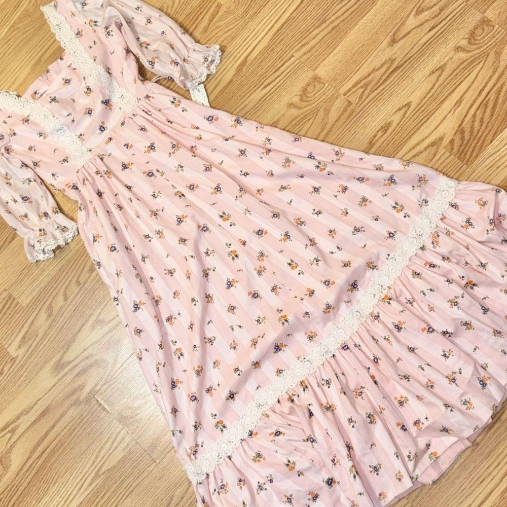 NWT Vintage Princess Kaiulani Hawaii Pink Maxi Dress Victorian Ruffle Size 8